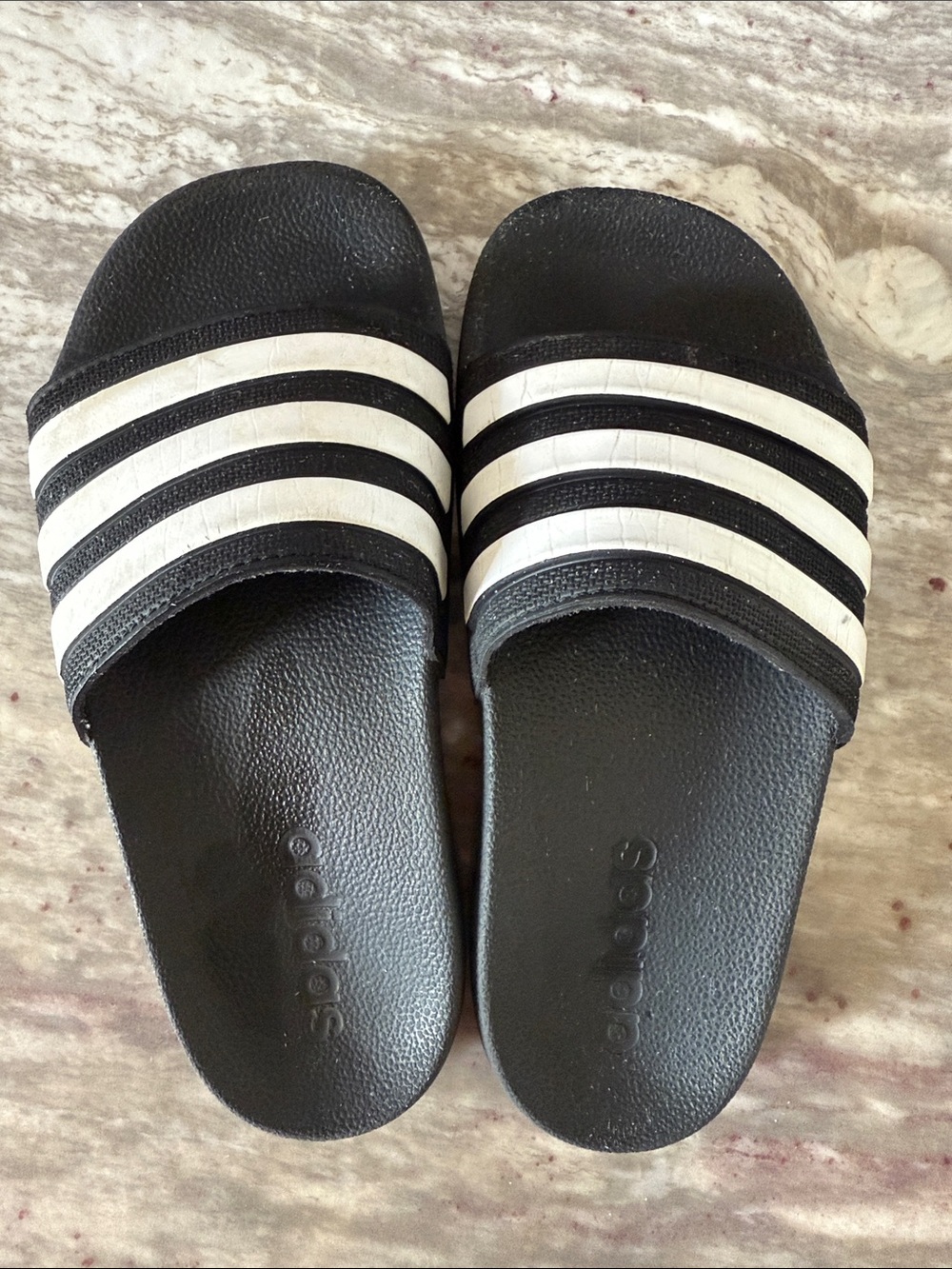 adidas Kids Black Slides with White Three-Stripe Strap